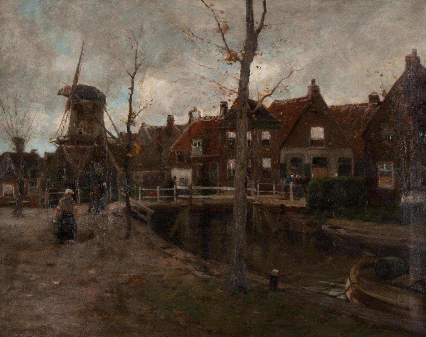 Appraisal: Charles Gruppe Dutch Canal Scene oil on canvas Charles Paul