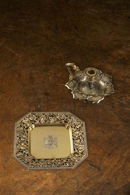 Appraisal: A fine Victorian silver-gilt chamberstick H R London of lobed