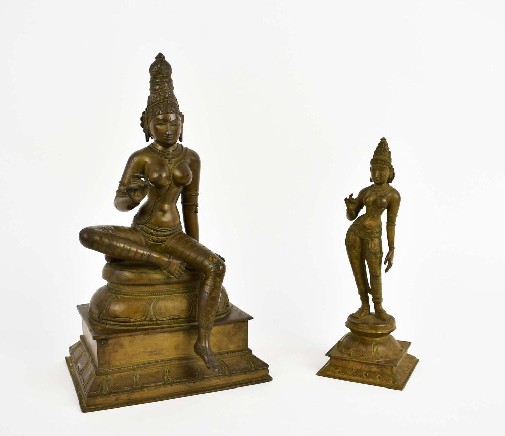 Appraisal: TWO PATINATED BRONZE FIGURES OF SHIVA th Century The first