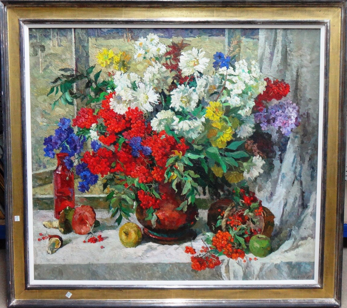 Appraisal: P N Aegeaeba th century Still life of flowers oil