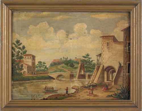 Appraisal: Continental oil on panel canal scene early th c x