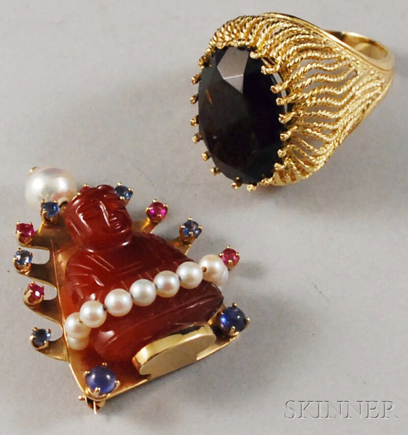 Appraisal: Two kt Gold Jewelry Items including a ring set with