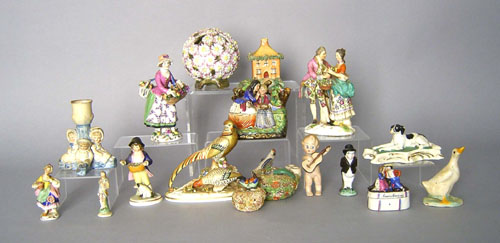 Appraisal: Seventeen porcelain figures and dresser boxes th early th c