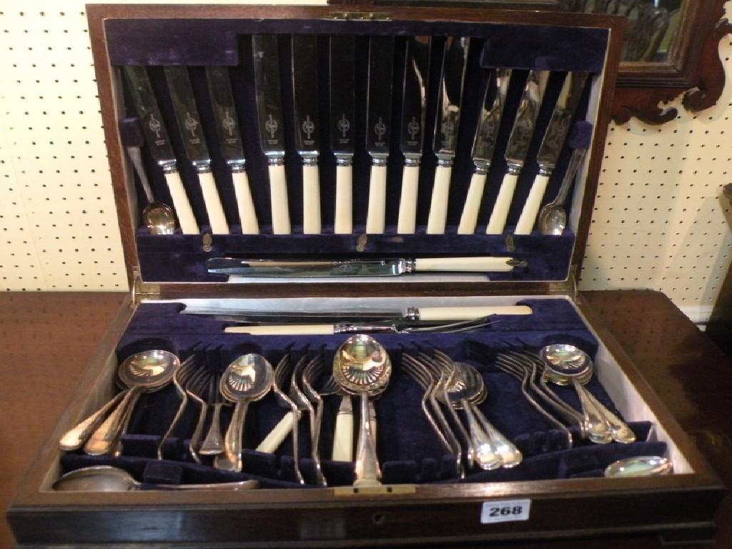 Appraisal: A silver plated Old English pattern table service for approximately