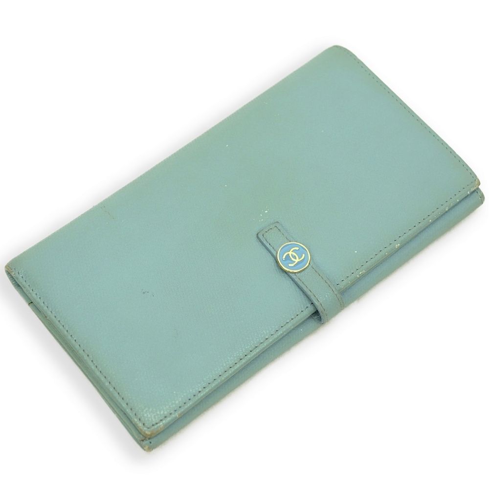 Appraisal: Chanel Light Blue Leather Long Bifold Wallet Chanel Light Blue