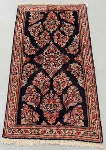 Appraisal: Sarouk oriental mat blue field ivory border and floral patterns