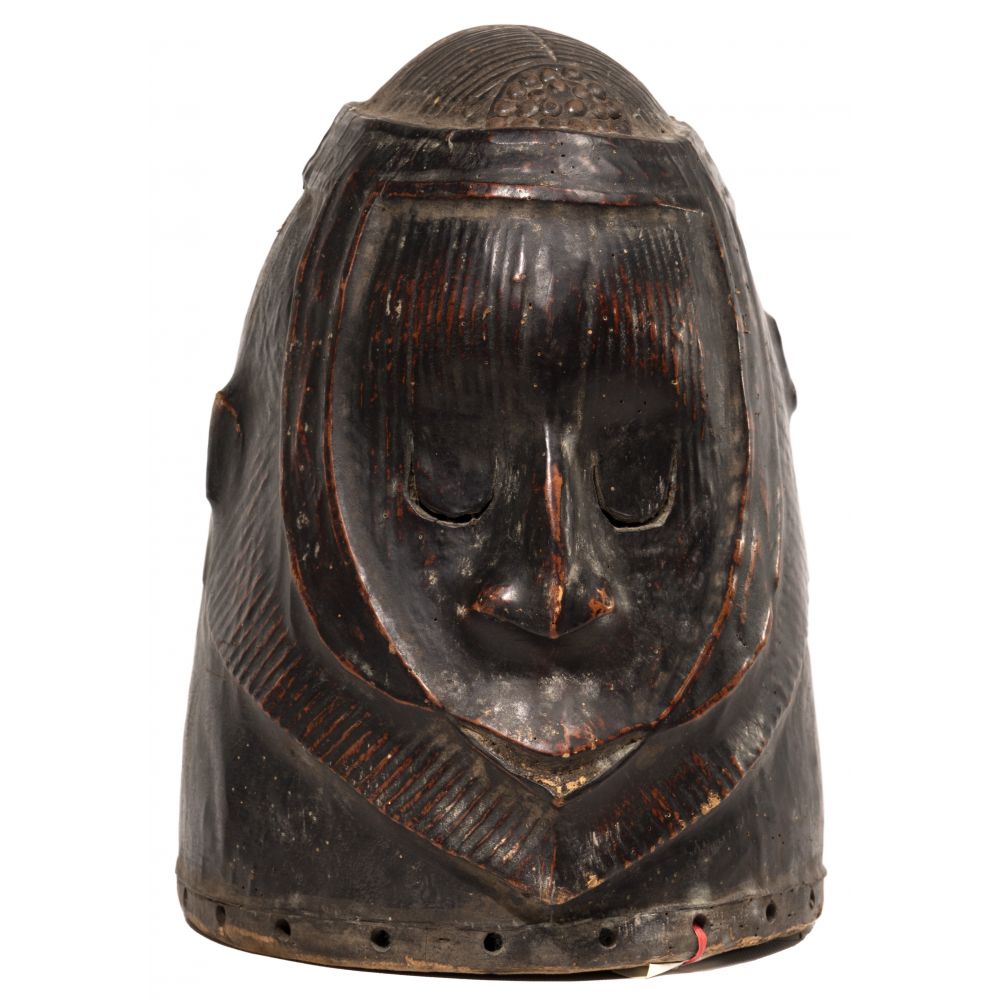 Appraisal: AFRICAN NIGERIAN IGALA LEATHER COVERED WOOD HELMET MASKBenue river area