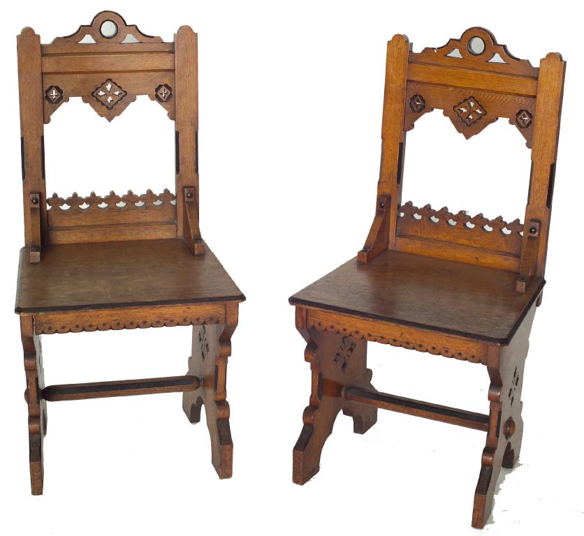 Appraisal: PAIR OF LATE th CENTURY OAK HALL CHAIRS IN THE