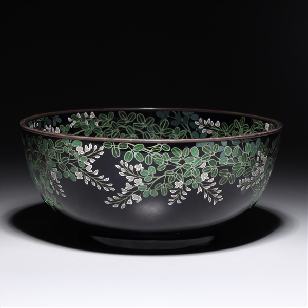 Appraisal: Japanese cloisonne enameled bowl with floral motif metal rim and