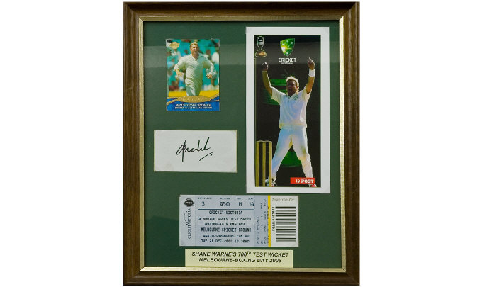 Appraisal: Cricket - Shane Warne's th Test Wicket Signed Montage A