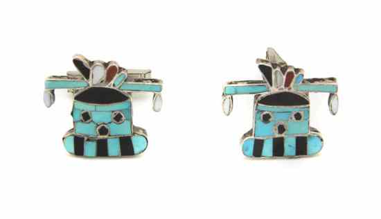 Appraisal: A Pair of Zuni Mud Head Kachina Design Sterling Silver