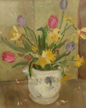 Appraisal: Ken Cheyney mid trh century- Daffodils Tulips oil on canvas