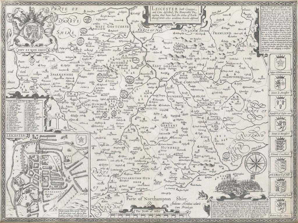 Appraisal: JOHN SPEED LEICESTERSHIRE double page engraved map from the or