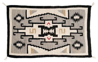 Appraisal: Navajo crystal rug geometric central medallion with hook border serrated