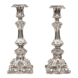 Appraisal: A Pair of Continental Silver-Plate Candlesticks th Century each of