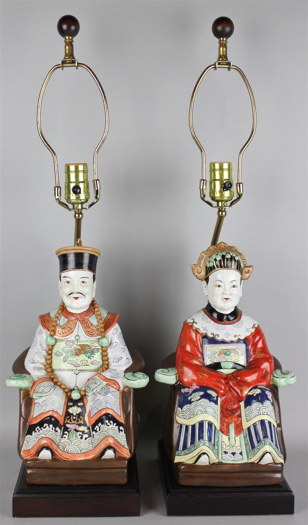 Appraisal: PAIR OF MODERN CHINESE EMPEROR AND EMPRESS FIGURES NOW MOUNTED