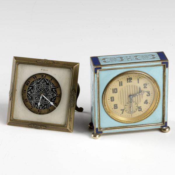 Appraisal: TWO ART DECO BOUDOIR CLOCKS S Child Co Swiss bronze