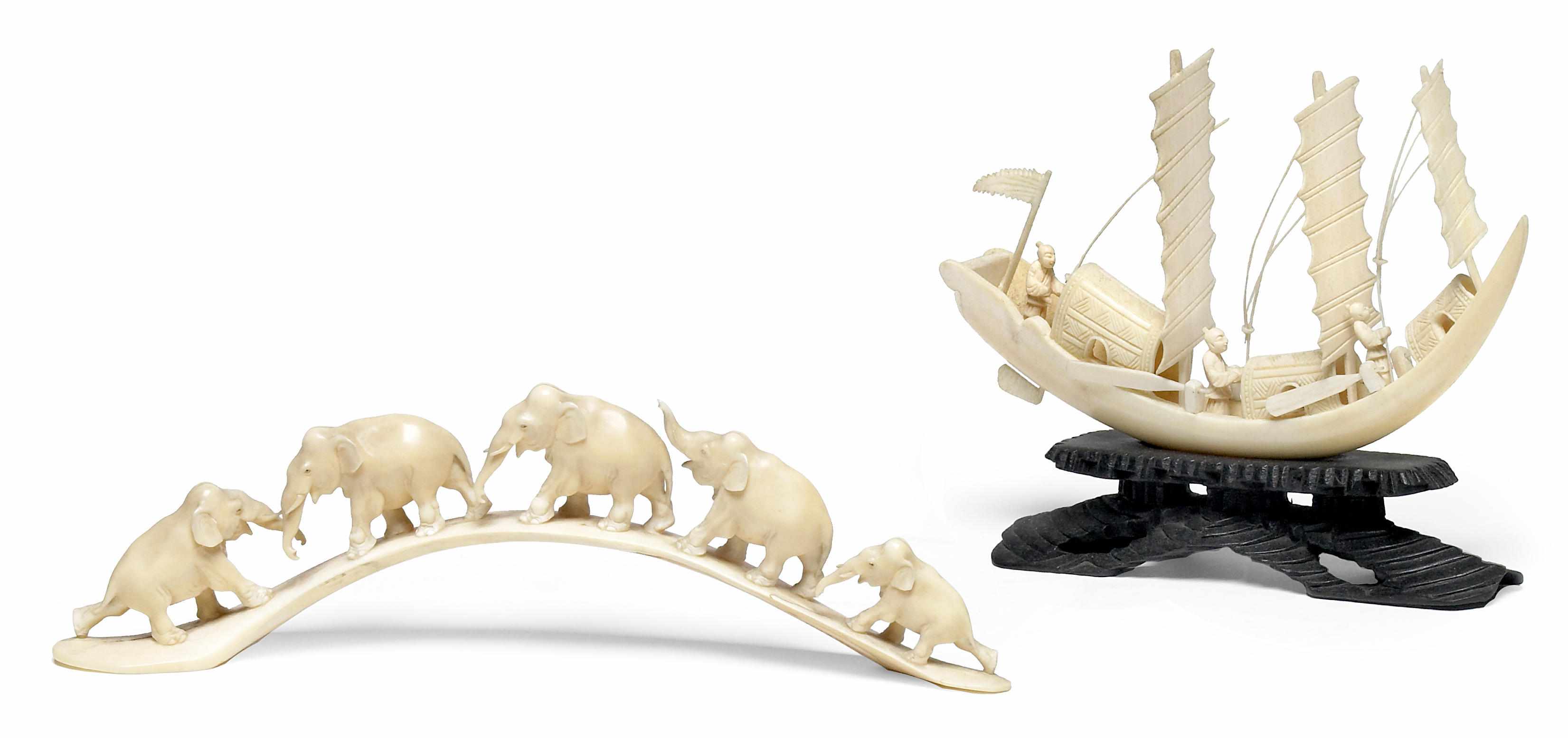 Appraisal: A small Chinese carved ivory elephant bridge early to mid