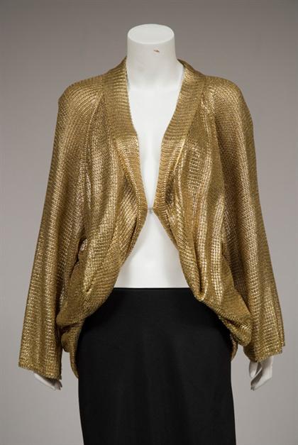 Appraisal: Gold knitted Ginanfranco Ferre cardigan s Open-front cocoon shaled sweater