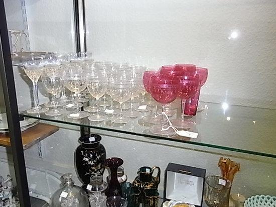 Appraisal: A SET OF SIX RUBY ETCHED WINE GLASSES a ruby