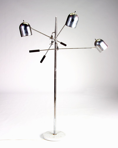 Appraisal: ITALIAN Three-arm floor lamp in polished chrome with perforated dome