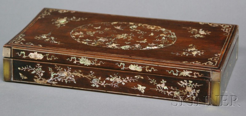 Appraisal: Rosewood Box Vietnam th century rectangular shape surface inlaid with