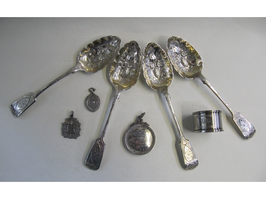 Appraisal: Lot comprising set of four silver plated berry spoons three