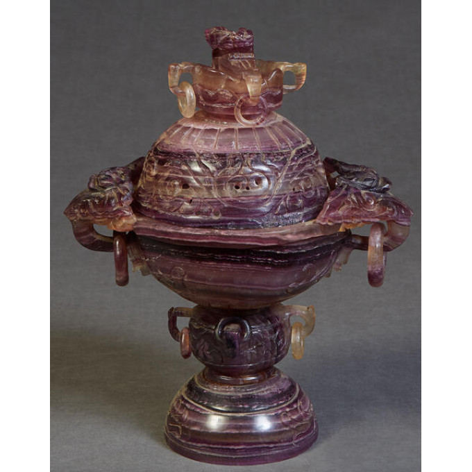 Appraisal: Chinese Carved Amethyst Censer late th c the domed cover