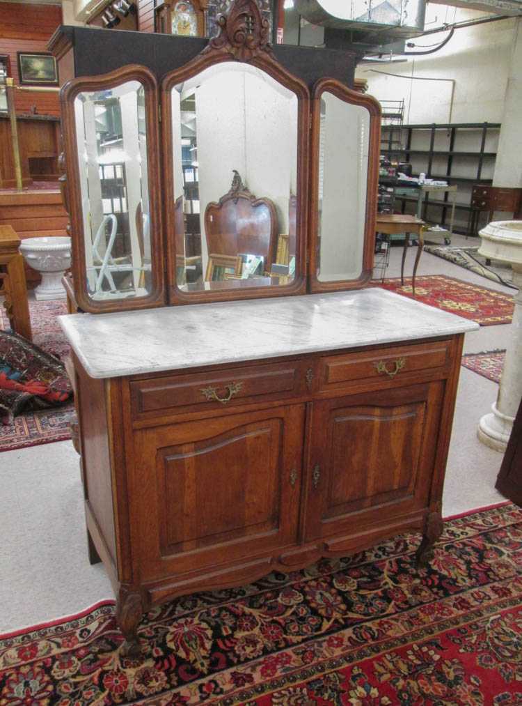 Appraisal: LOUIS XV STYLE OAK VANITY French c having a rectangular