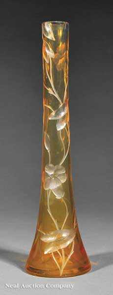 Appraisal: An Art Nouveau Moser Cut-and-Engraved Yellow Cased Glass Vase c