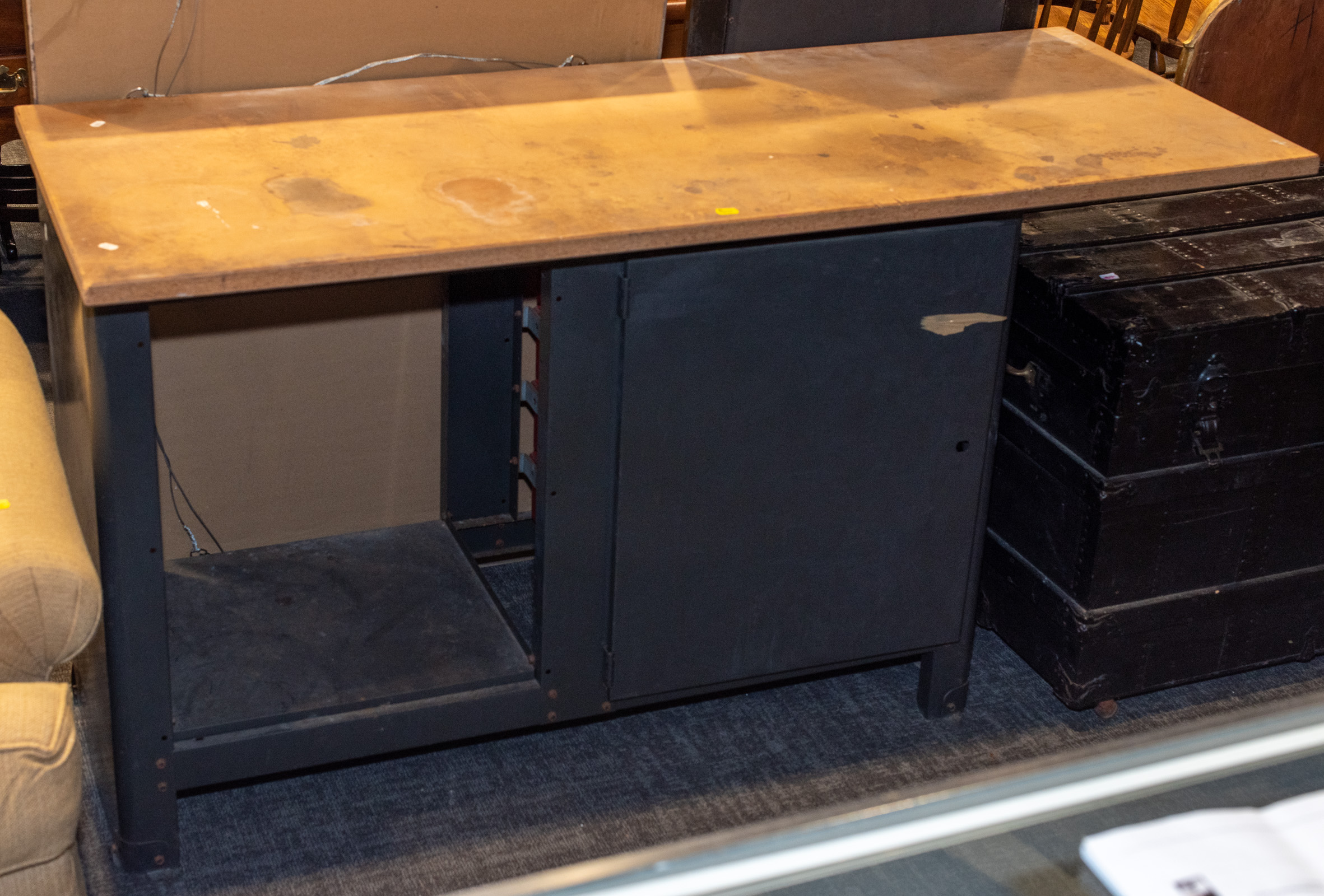 Appraisal: INDUSTRIAL WORK TABLE WITH METAL BASE rd quarter th century