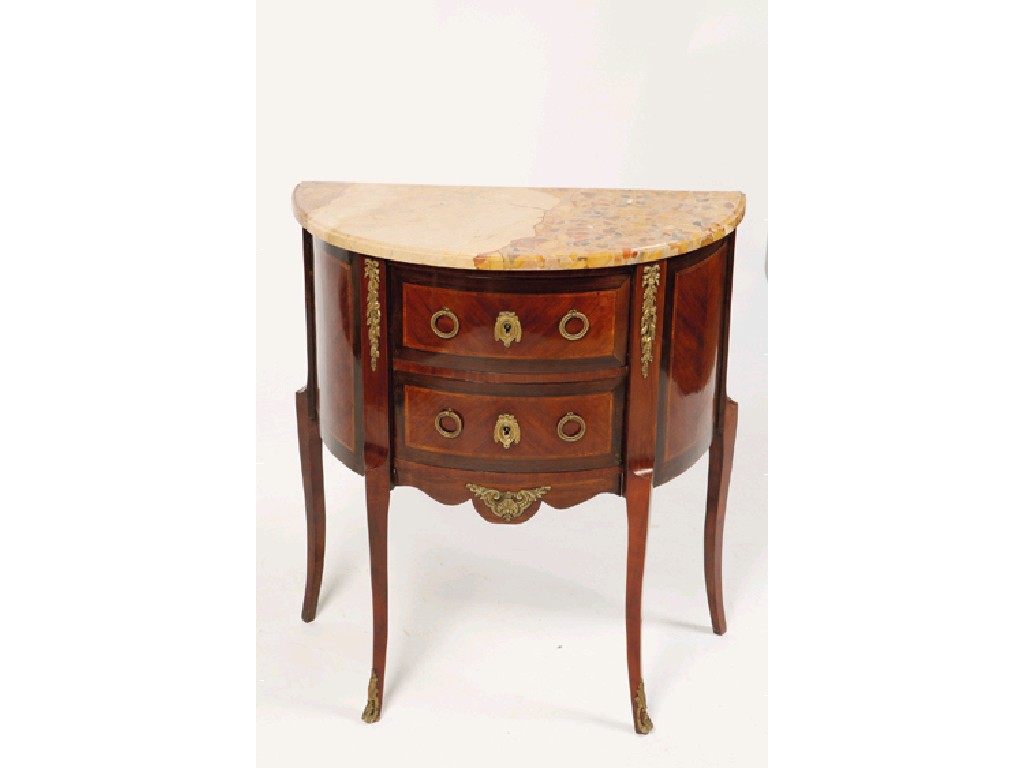 Appraisal: A LOUIS XVI STYLE BOW FRONTED SIDE TABLE the marble