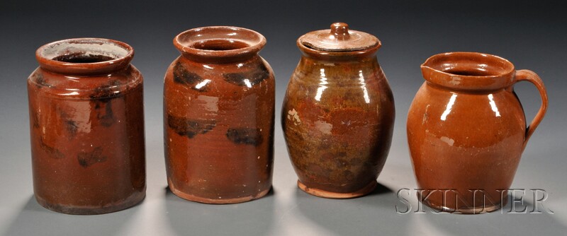 Appraisal: Three Redware Jars and a Pitcher America early th century