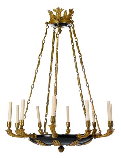 Appraisal: Classical style gilt and iron ten light hanging lightH in