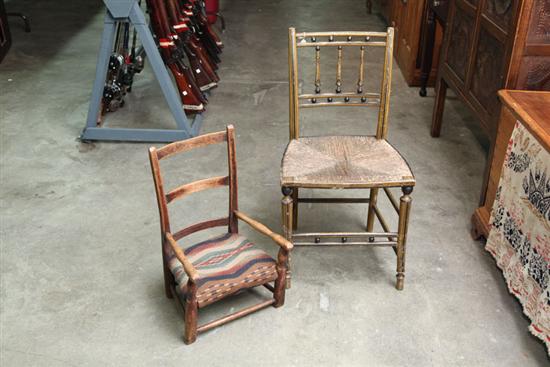 Appraisal: TWO CHAIRS One with paint decoration and rush seat ''h