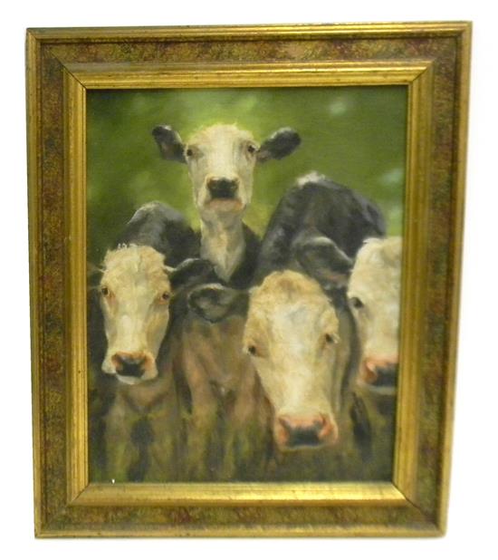 Appraisal: Carolyn Droge th C oil on board depicting four cows