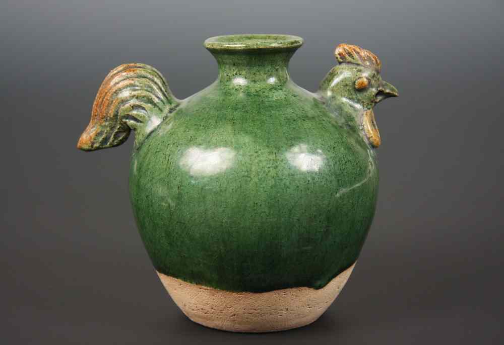 Appraisal: CHINESE POTTERY FIGURAL EWER - Ming Dynasty Pottery Rooster Form