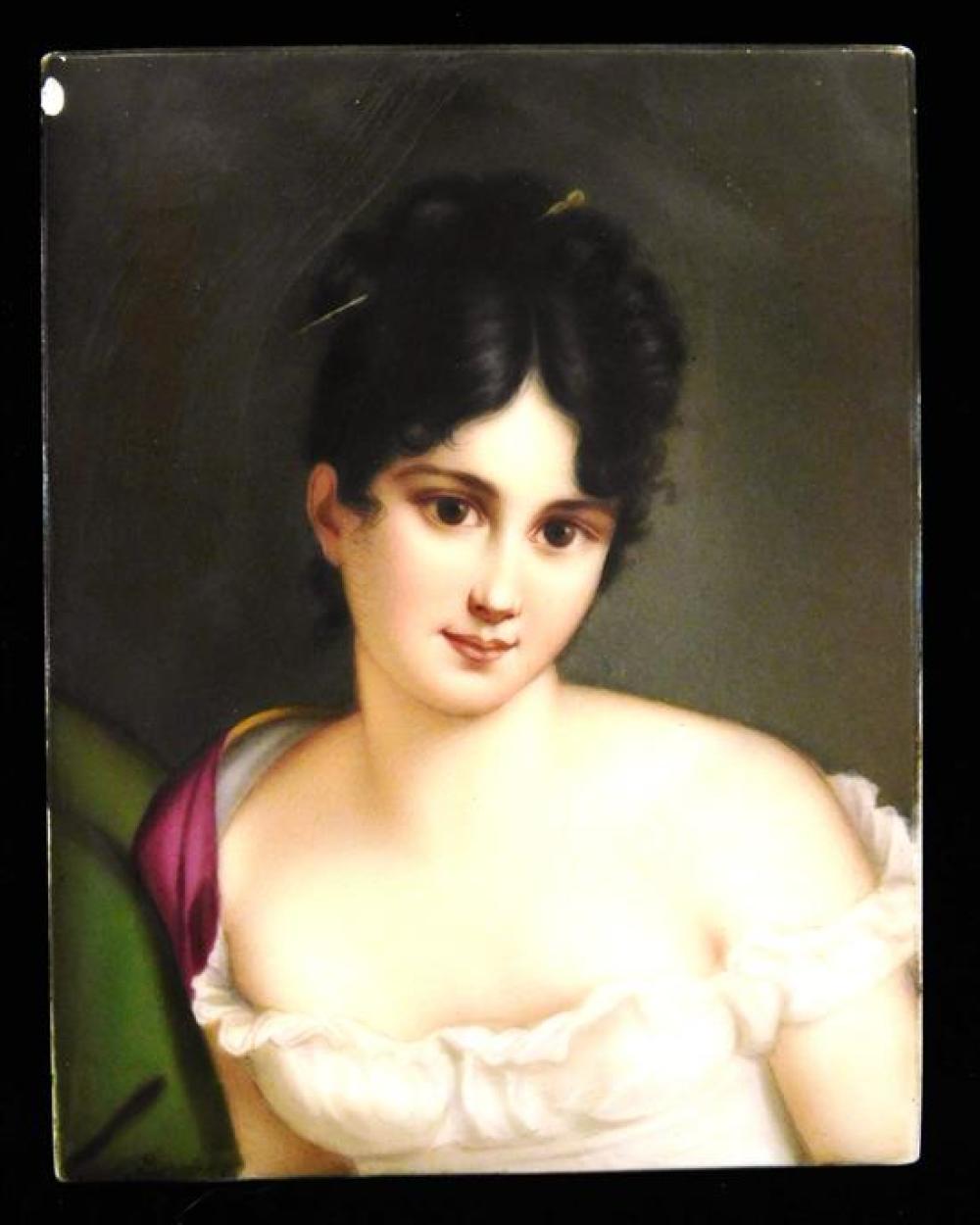 Appraisal: Hand-painted porcelain plaque Mme Recamier after Fran ois Pascal Simon