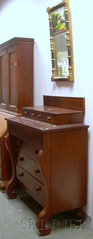 Appraisal: Empire Mahogany Veneer Bureau and a Part-Ebonized Giltwood Split-Baluster Mirror