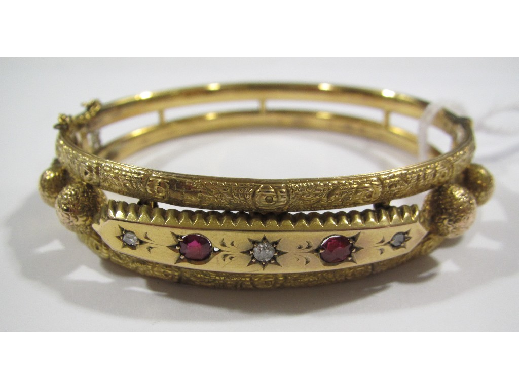 Appraisal: Victorian ct gold ruby and diamond set bangle