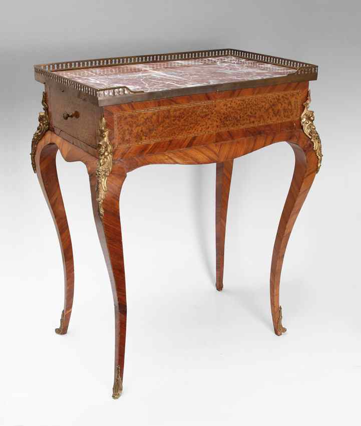 Appraisal: FRENCH LOUIS XV STYLE MARBLE TOP SIDE TABLE With figural