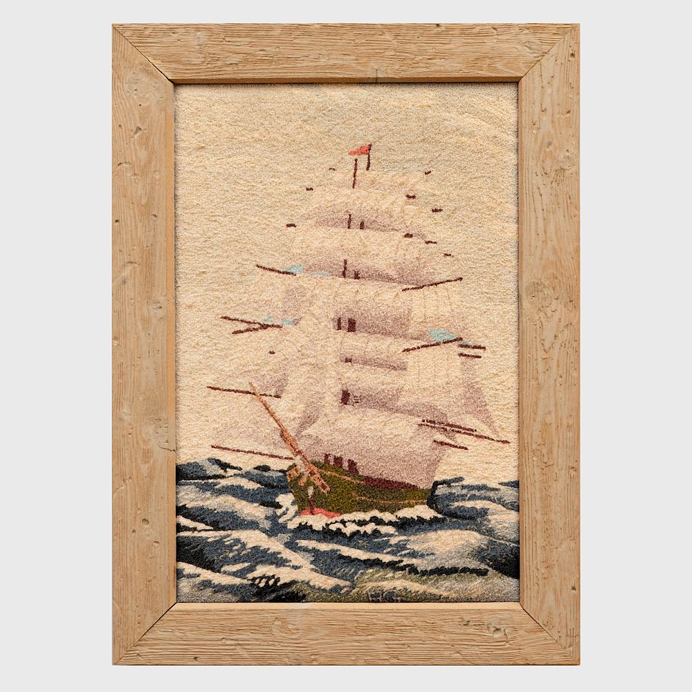 Appraisal: American Woolwork Seascape x in sight x in frame Property