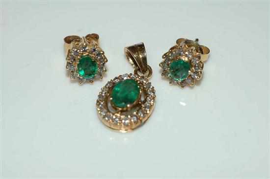 Appraisal: A PAIR OF EMERALD AND DIAMOND CLUSTER EARRINGS AND A