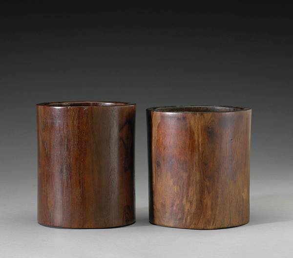 Appraisal: A pair of huanghuali brush pots Late Qing Republic Period