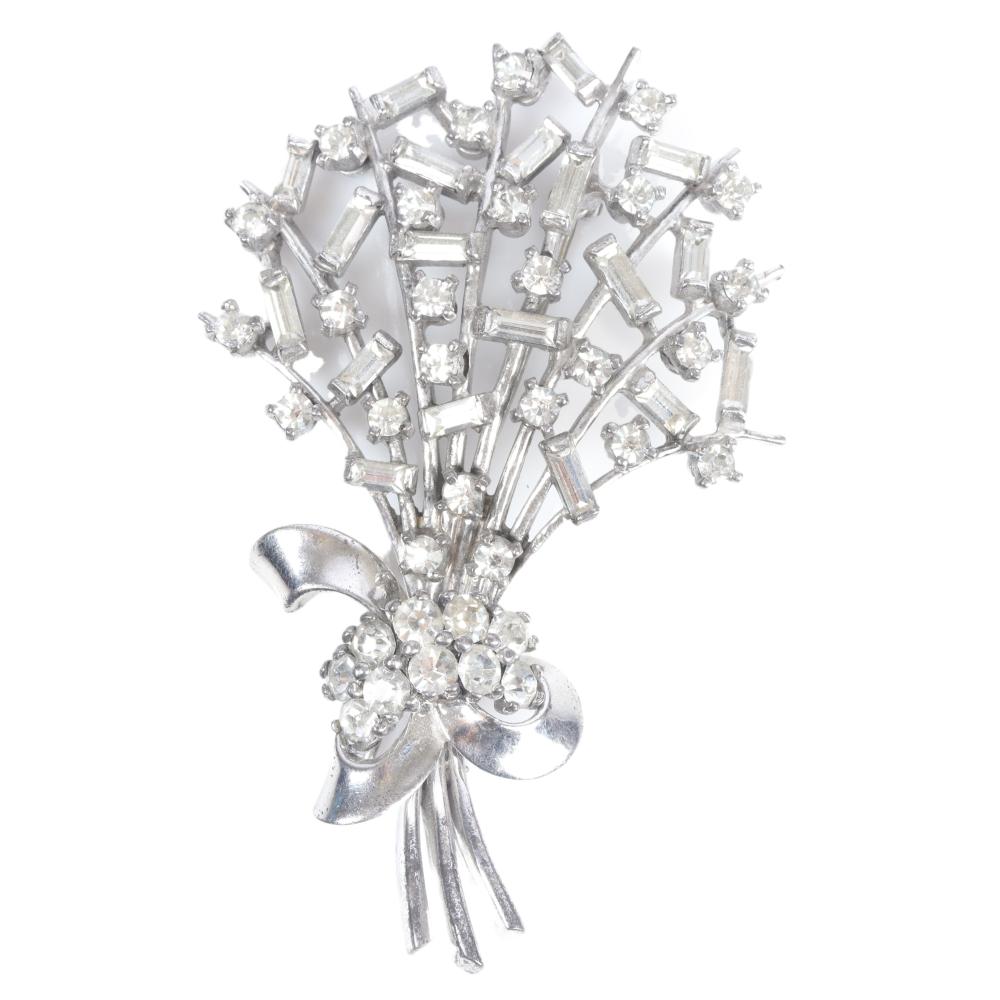 Appraisal: PENNINO STERLING SILVER DIAMANTE BOUQUET PIN WITH BAGUETTES AND RHINESTONES