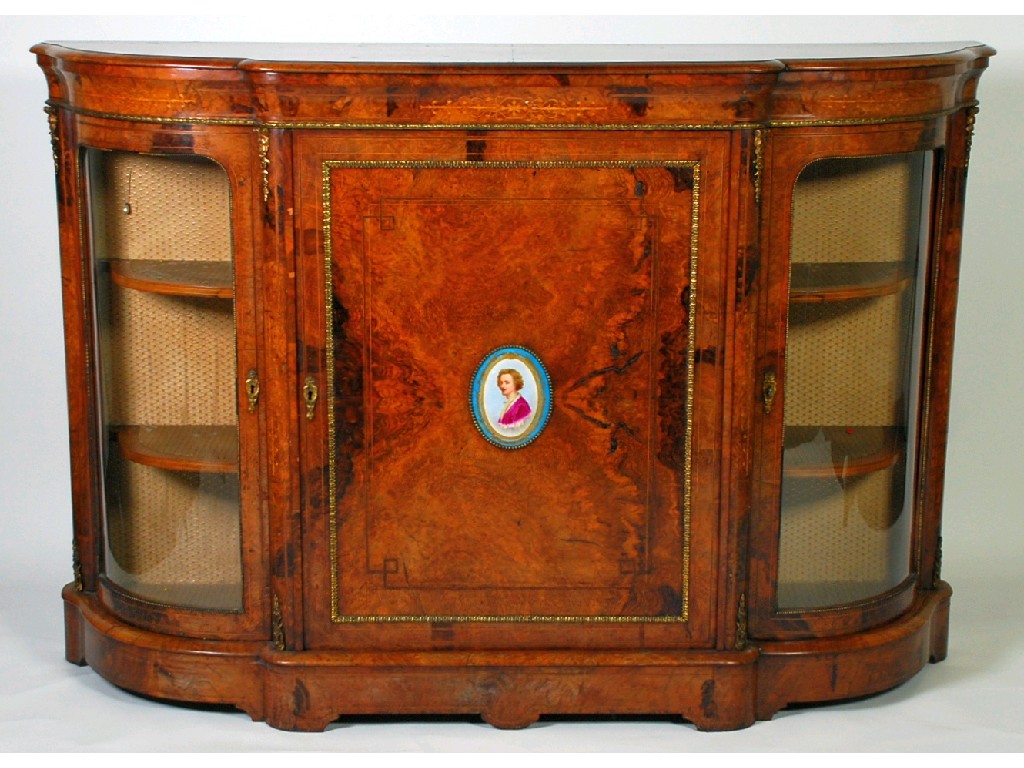 Appraisal: GOOD VICTORIAN BURR WALNUT AND MARQUETRY INLAID CREDENZA the 'D'