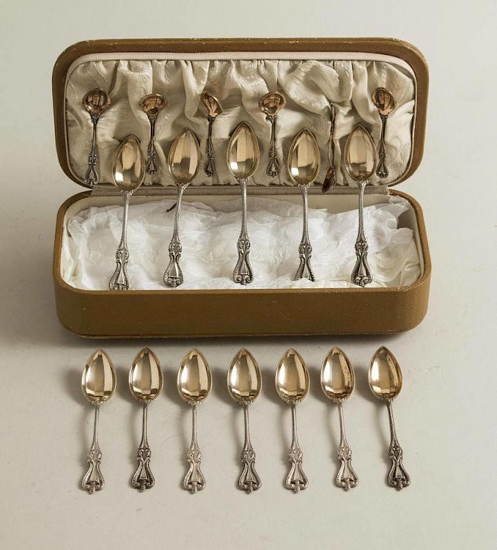 Appraisal: Gilt Sterling Demitasse Salt Spoons Old Colonial Assembled gilt sterling