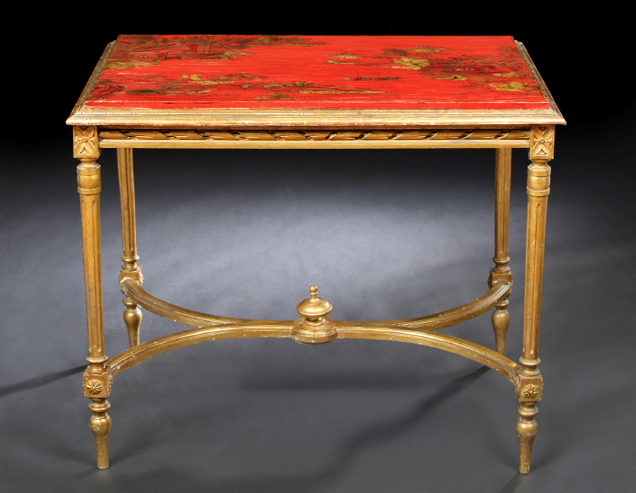 Appraisal: Louis XVI-Style Giltwood and Lacquered Center Table mid- th century