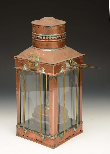 Appraisal: AN OLD COPPER SHIPS FOUR GLASS LANTERN with loop handle