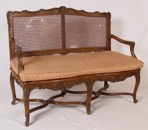 Appraisal: FRENCH LOUIS XVI STYLE OPEN ARM SETTEE Old painted finish